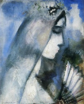  Abanico Obras - La novia con un abanico contemporáneo de Marc Chagall